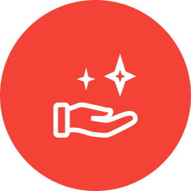 Hand with sparkles in red circle.